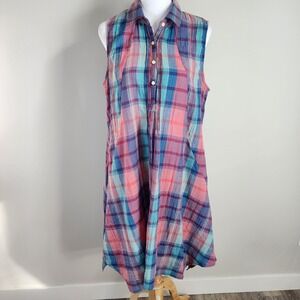 Anthropologie Isabella Sinclair Dress Womens L Plaid Pintuck Lagenlook Picnic